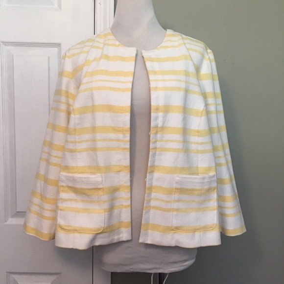 NWT Cato Yellow and White Striped Blazer with Three-Quarter Sleeves - Picture 5 of 7